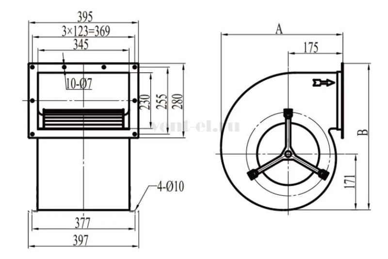 Габаритные размеры центробежного вентилятора LONGWELL  LWFA4E-250DS-06
