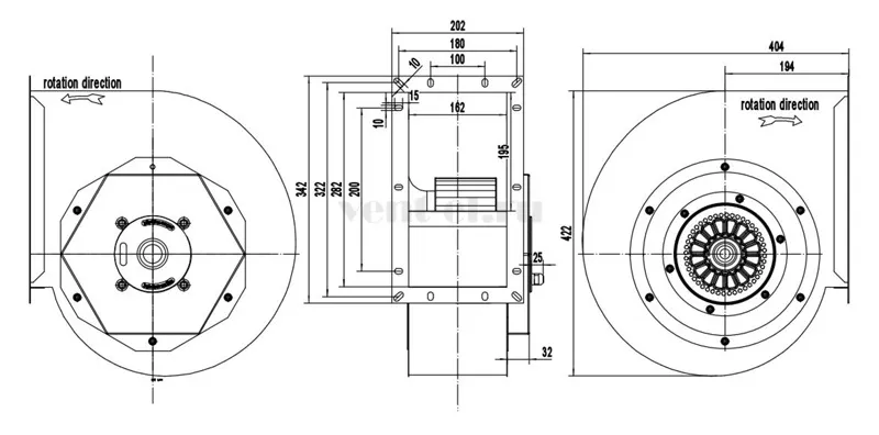 Габаритные размеры центробежного вентилятора LONGWELL  LWFA4E-225-137SS-01