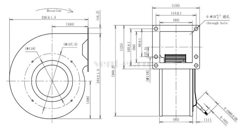 Габаритные размеры центробежного вентилятора LONGWELL  LWFD3G-140-072SM-01 DC