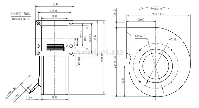 Габаритные размеры центробежного вентилятора LONGWELL  LWFD3G-140-072SH-02 DC