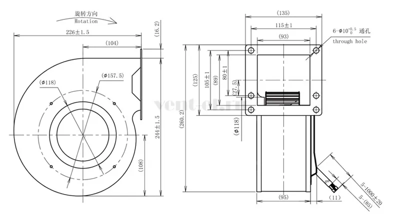 Габаритные размеры центробежного вентилятора LONGWELL  LWFD3G-140-072SZ-01 DC