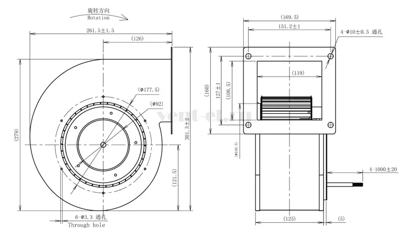 Габаритные размеры центробежного вентилятора LONGWELL  LWFD3G-180-092SM-01 DC