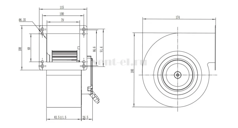 Габаритные размеры центробежного вентилятора LONGWELL  LWFE3G-120-072SS-01 EC