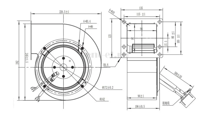 Габаритные размеры центробежного вентилятора LONGWELL  LWFE3G-133-072SS-01 EC