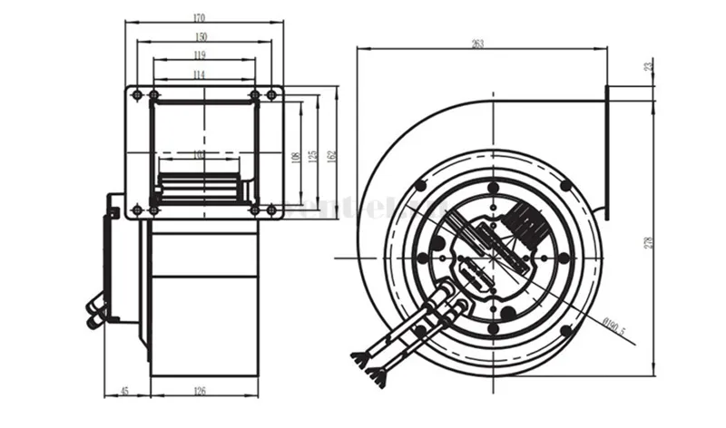 Габаритные размеры центробежного вентилятора LONGWELL  LWFE3G-180-092SS-01 EC