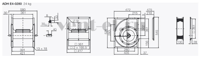 Габаритные размеры вентилятора ADH E4 280