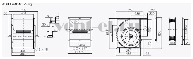 Габаритные размеры вентилятора ADH E4 315