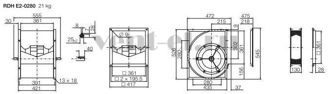 Габаритные размеры вентилятора RDH E2 280