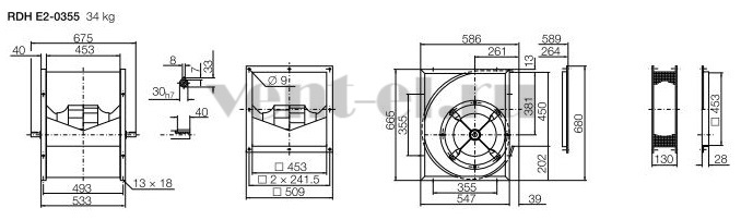 Габаритные размеры вентилятора RDH E2 355