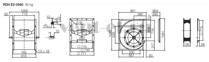 Габаритные размеры вентилятора RDH E2 560