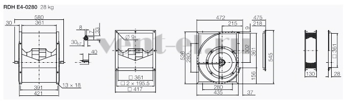 Габаритные размеры вентилятора RDH E4 280