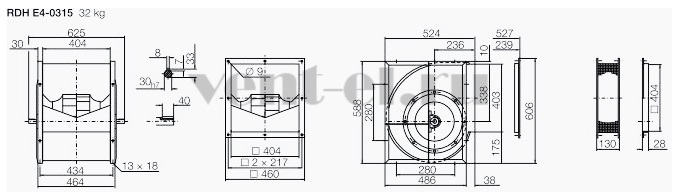 Габаритные размеры вентилятора RDH E4 315