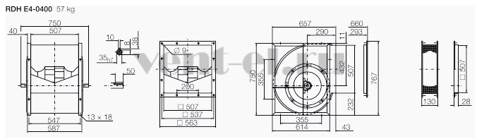 Габаритные размеры вентилятора RDH E4 400