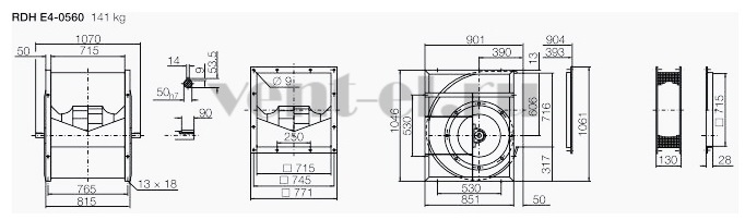 Габаритные размеры вентилятора RDH E4 560