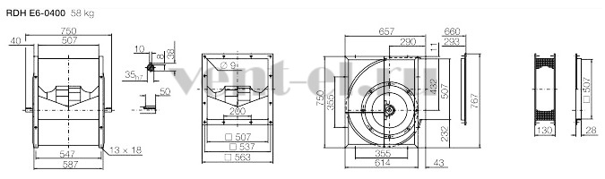 Габаритные размеры вентилятора RDH E6 400