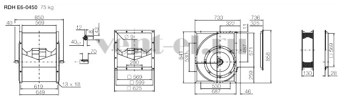 Габаритные размеры вентилятора RDH E6 450