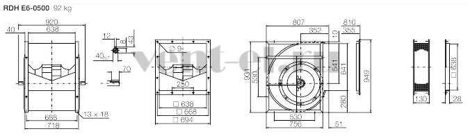 Габаритные размеры вентилятора RDH E6 500