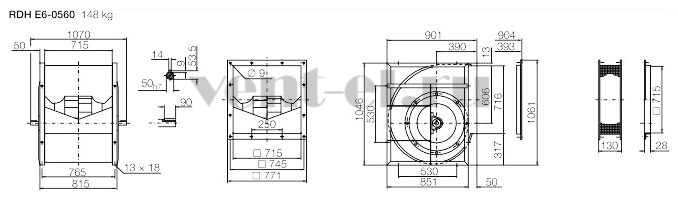Габаритные размеры вентилятора RDH E6 560