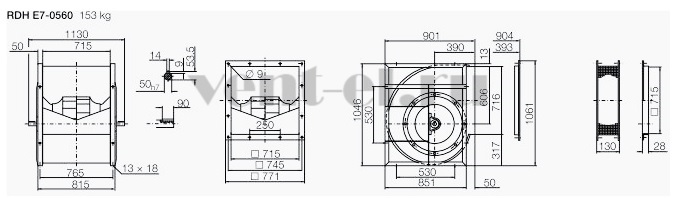 Габаритные размеры вентилятора RDH E7 560