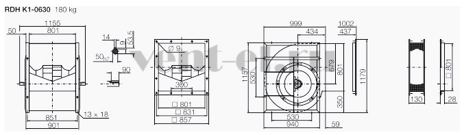 Габаритные размеры вентилятора RDH K1 630