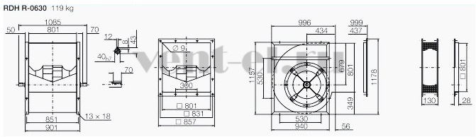 Габаритные размеры вентилятора RDH R 630