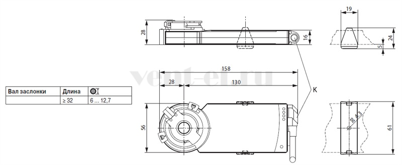 Габаритные размеры привода Belimo CM230-L