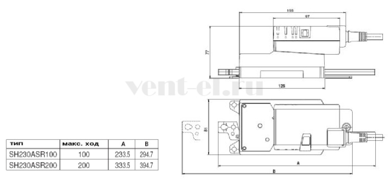 Габаритные размеры привода Belimo SH230ASR200