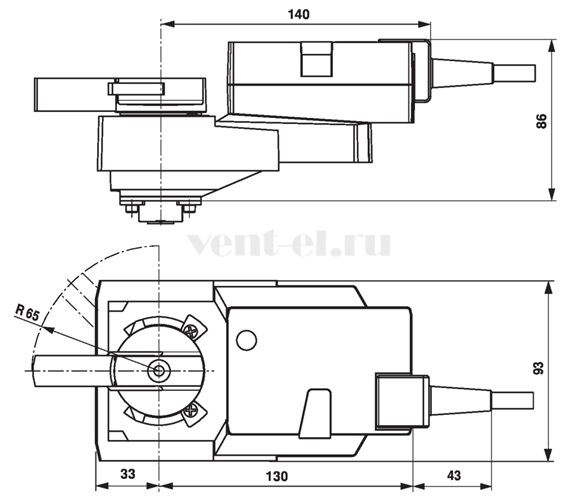 Габаритные размеры привода Belimo SRC24A-SR