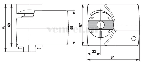 Габаритные размеры привода Belimo TR24A-SR