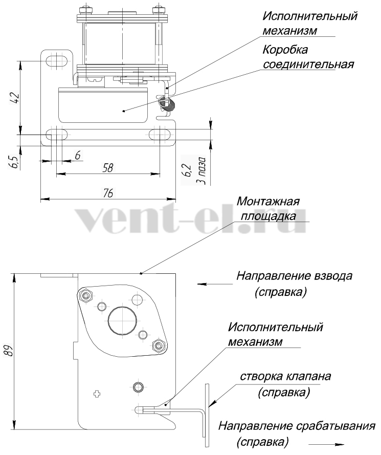 Размеры электромагнитного привода M-239-230 ALLFA ASTRA
