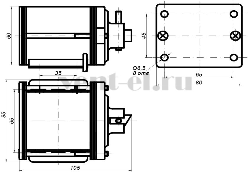Размеры электромагнитного привода M225-220 ALLFA ASTRA