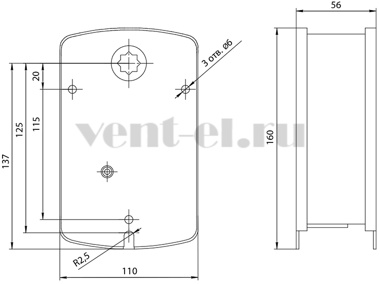 Размеры электропривода BLE24-15 BVM