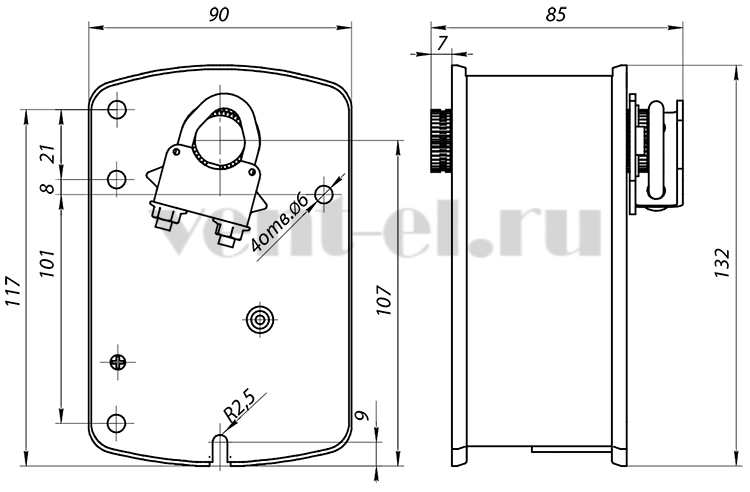 Размеры электропривода TS03-230 BVM