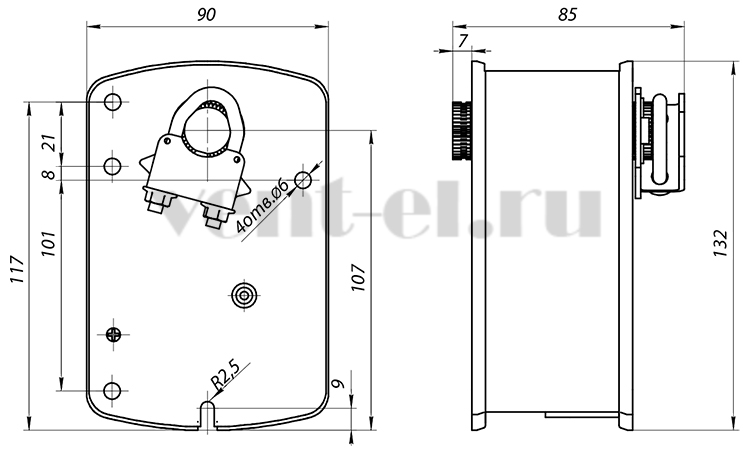 Размеры электропривода TS03-230S BVM