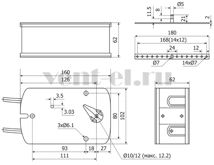 Размеры электропривода BLE230M (15Hm) MAKO