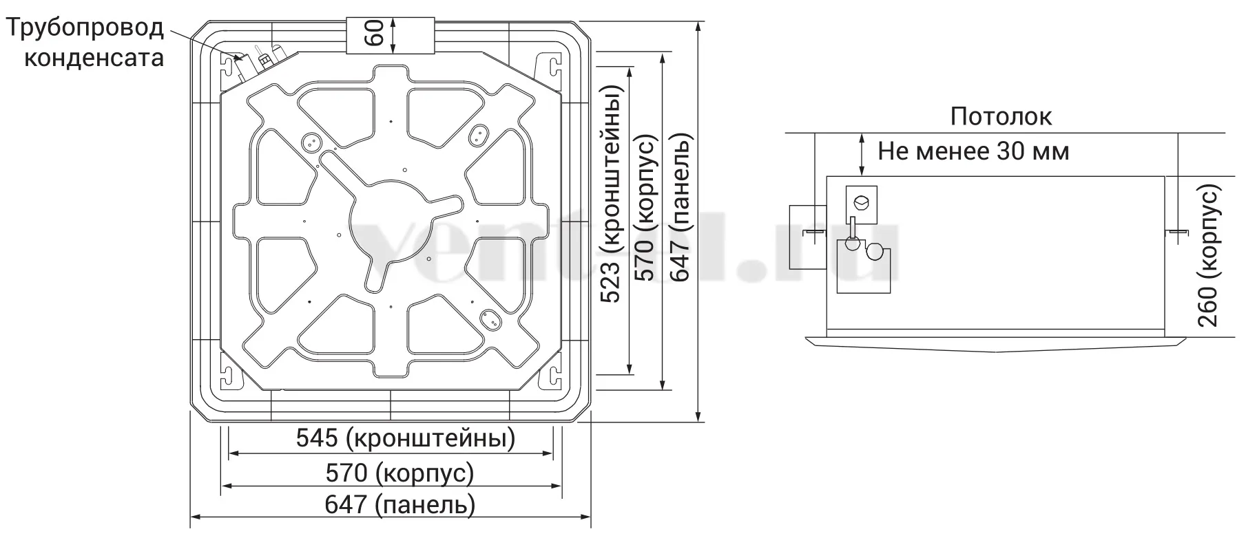 Габариты внутреннего блока LS-MHE12BVE2/LZ-B4COBA