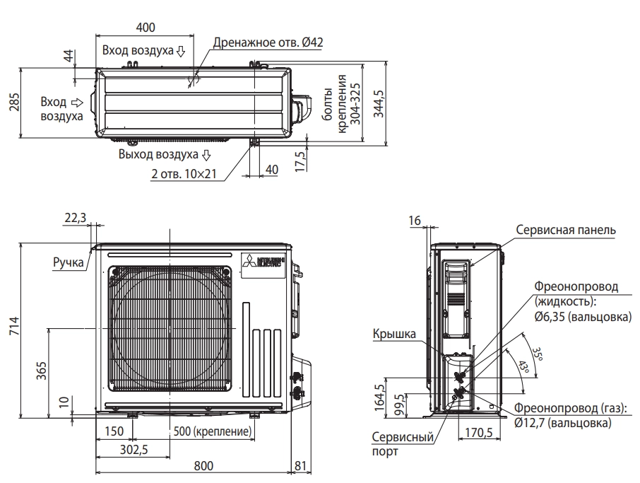 Габаритные размеры MUZ-HR60VF