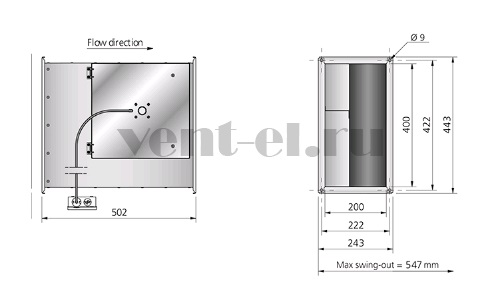 Канальный вентилятор Ostberg RKB 400x200 E1 ErP прямоугольный габаритные размеры