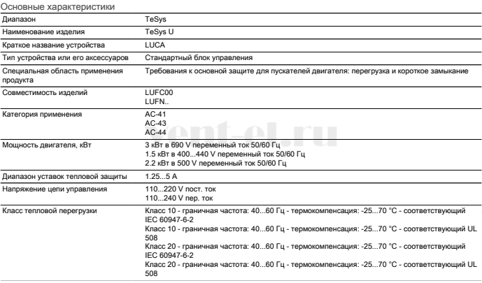 Характеристики блока управления LUCA05FU Schneider Electric