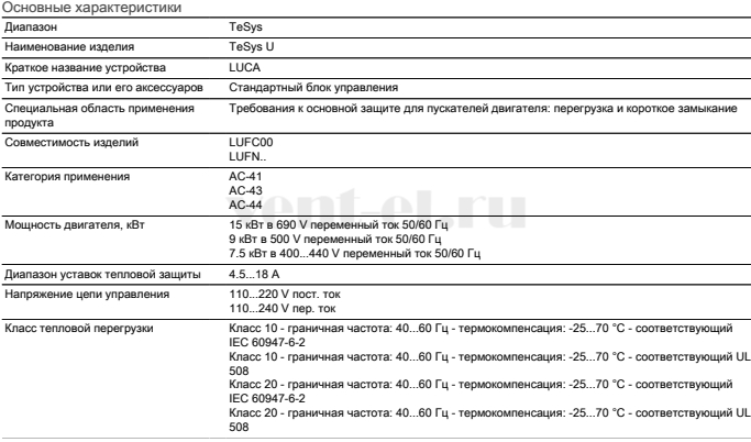 Характеристики блока управления LUCA18FU Schneider Electric