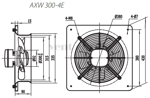 Габаритные размеры осевого вентилятора AXW 300-4E