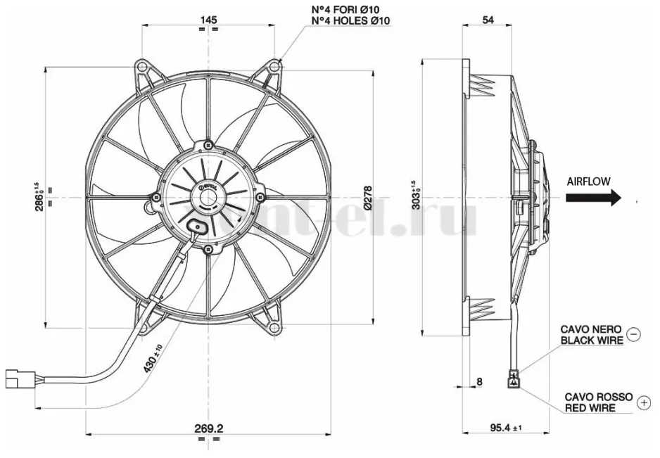 Габаритные размеры вентилятора 12V VA15-AP70/LL-51A Spal
