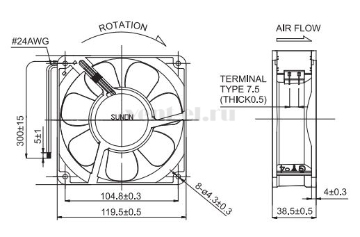 Габаритные размеры Sunon A2123-HSL-7