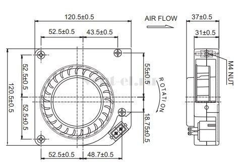 Габаритные размеры Sunon AB1123-HBT.GN