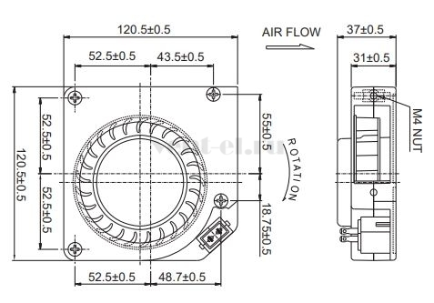 Габаритные размеры Sunon AB1123-HSL.GN Габаритные размеры Sunon AB1123-HSL.GN