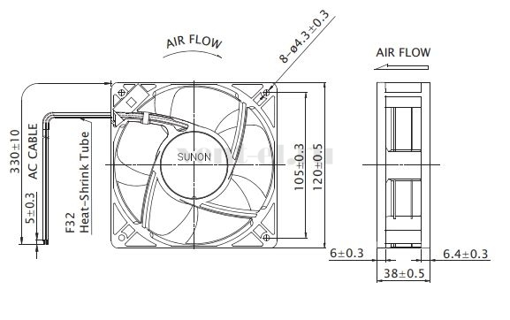 Габаритные размеры Sunon CF4113MBL-000U-AB9 Габаритные размеры Sunon CF4113MBL-000U-AB9