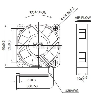 Габаритные размеры Sunon EB40100S2-000U-999
