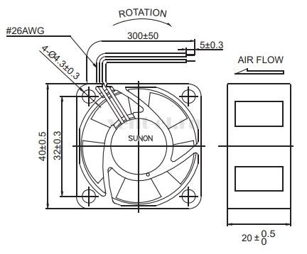 Габаритные размеры Sunon EB40202S2-000U-999