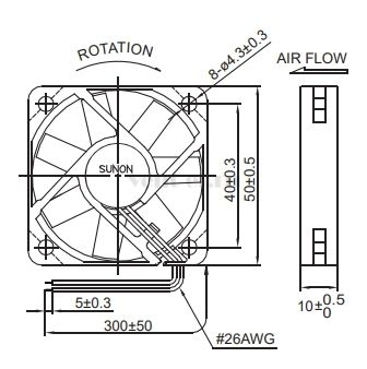 Габаритные размеры Sunon EB50100S2-000U-A99 Габаритные размеры Sunon EB50100S2-000U-A99