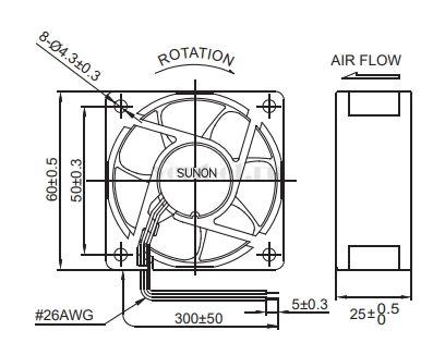 Габаритные размеры Sunon EB60252S2-000U-999